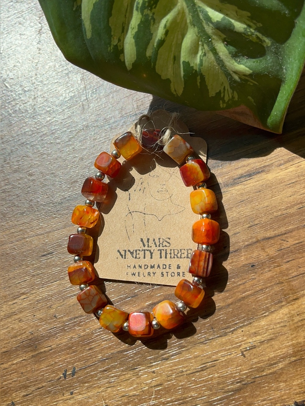 ORANGE SQUARE AGATE BRACELET